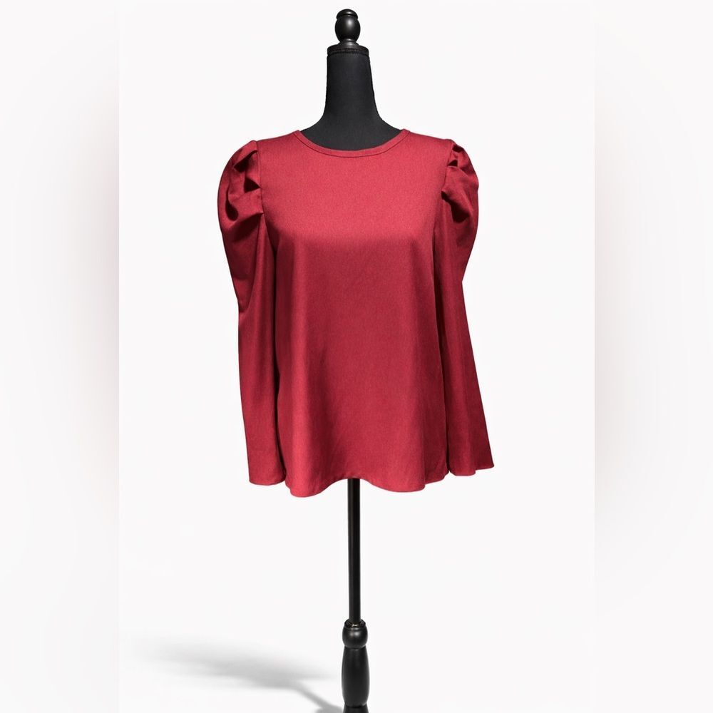 Classic Red Puff Sleeve Laser Cut Top Size M Long Sleeve Lovecore Holiday